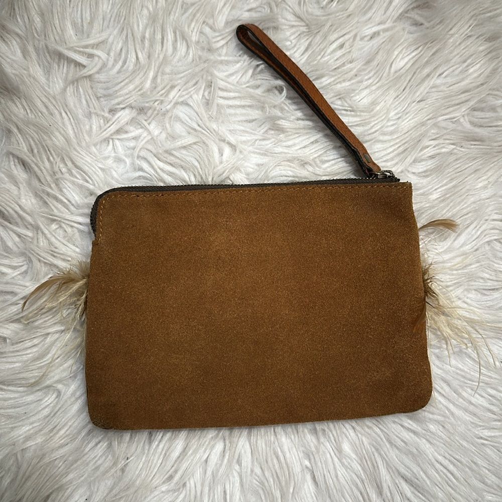 Patricia Nash Tan Suede and Leather Cassini Feather and Studded Wristlet - Picture 4 of 14